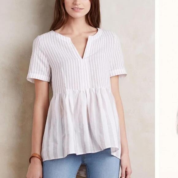Anthropologie Tops - NWT 11.1 TYLHO Women's Neutral Motif/Anthropologie Striped Peplum Blouse Sz M